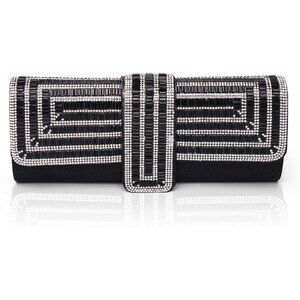 Womens Black Crystal Sparkly Evening Clutch Purse with Rhinestones Wedding